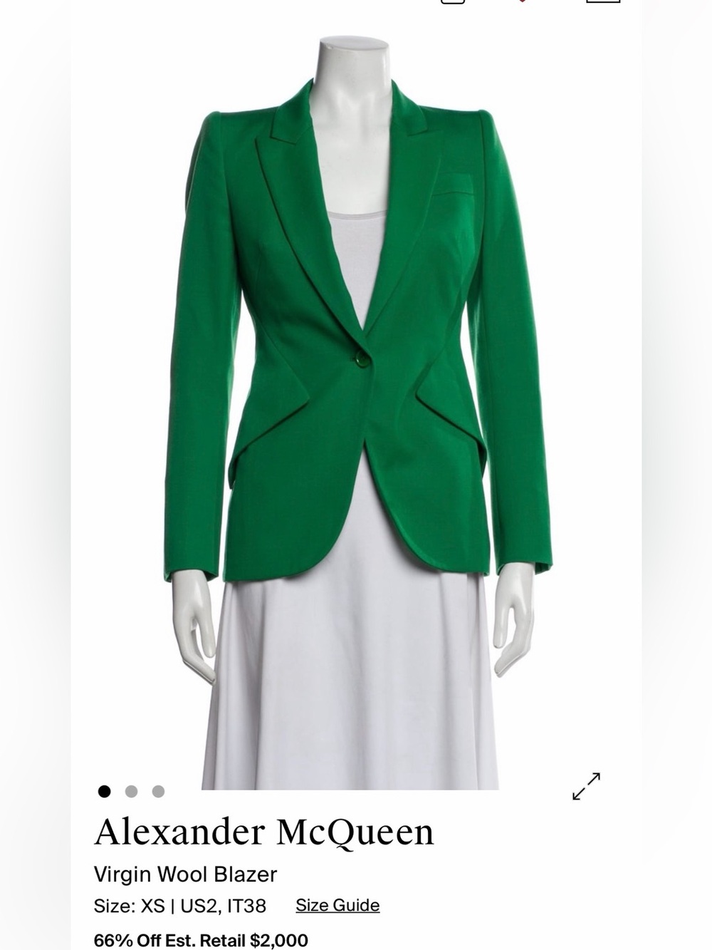 Alexander McQueen Women's Green Virgin Wool Blazer size 38- US 2